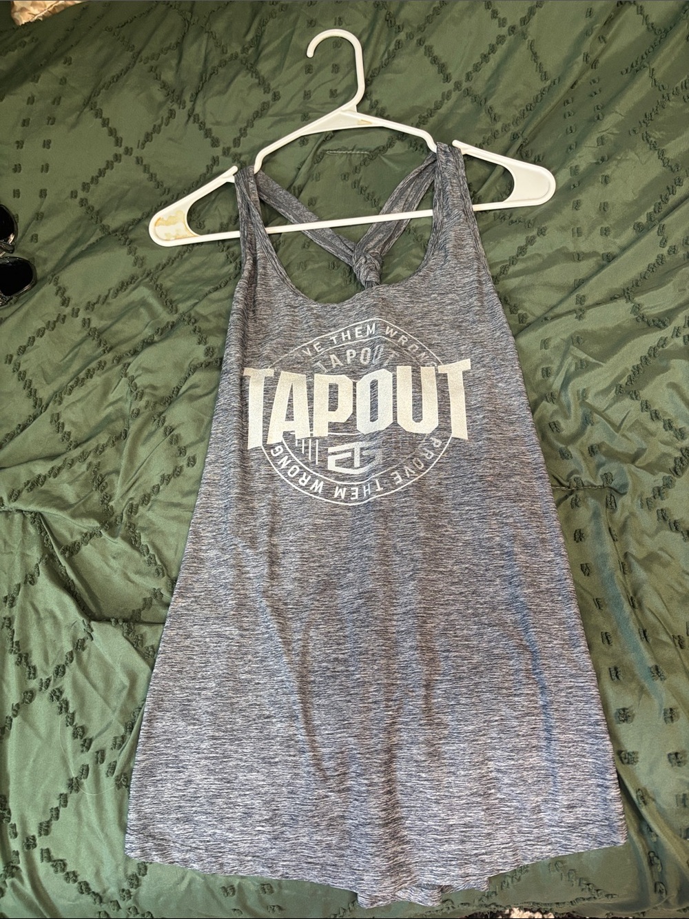 Tapout Women's Heather Gray Twist-Back Tank with Front Logo